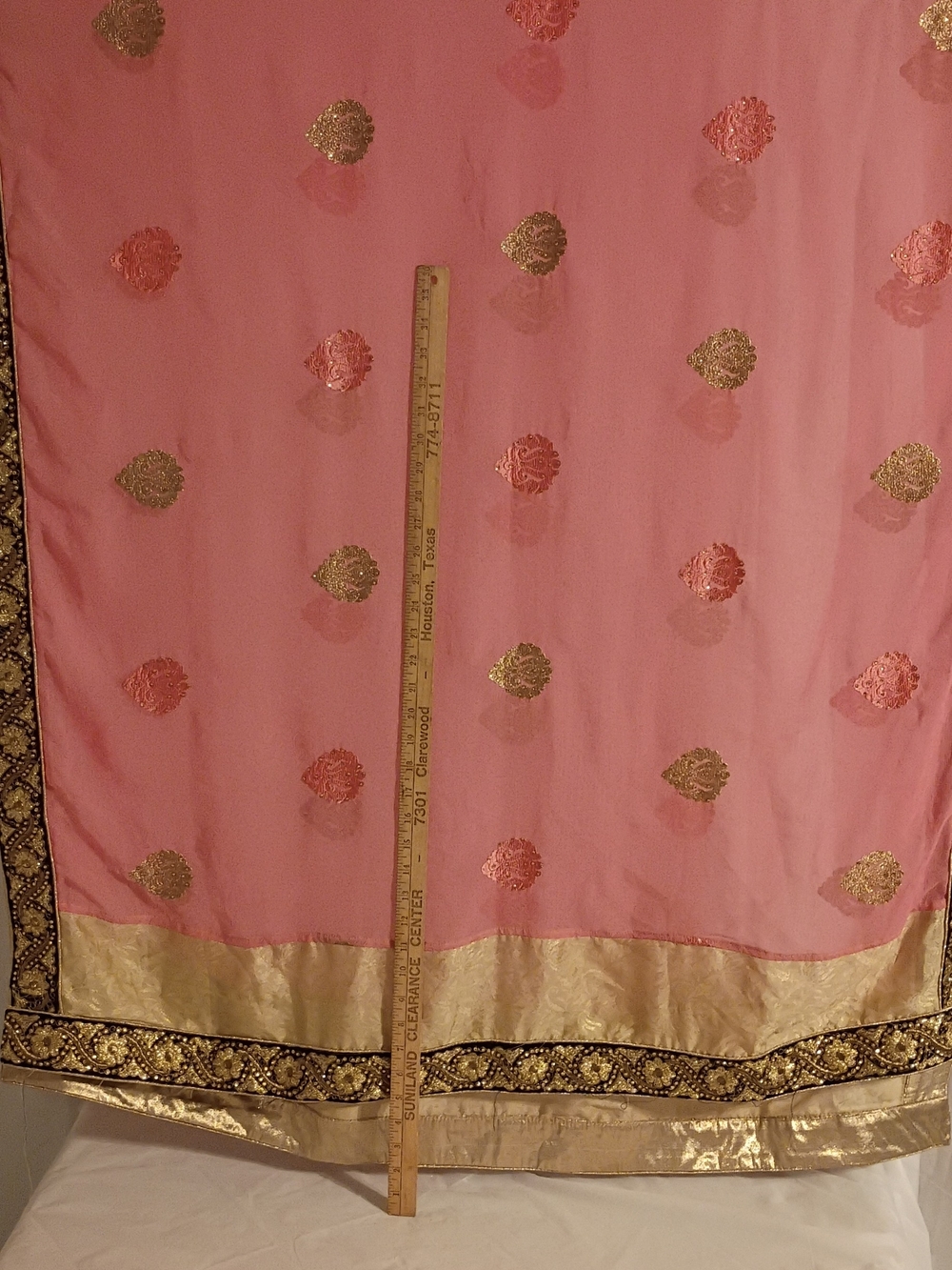 Pink Embroidered Silk Dupatta with Gold Border